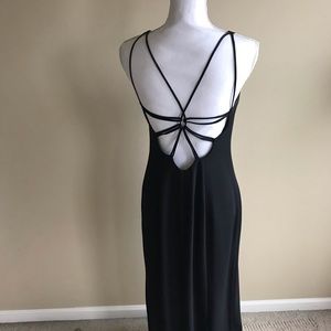 Back detail long cocktail dress with front slit